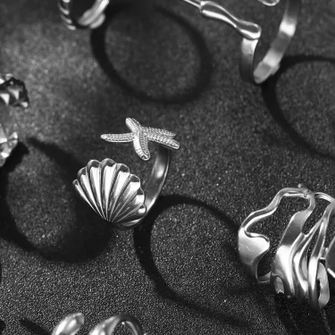 Stainless Steel Ring High Quality Summer Starfish Irregular Geometric Engraved Pattern Ring For Women Jewelry Adjustable Wearing 5
