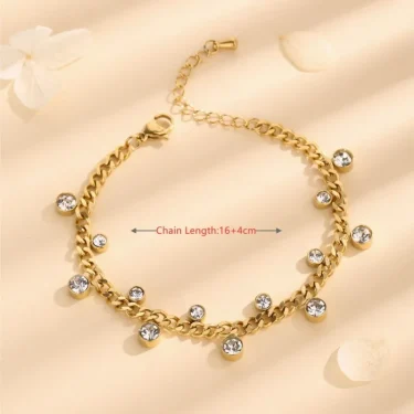 ANENJERY 316L Stainless Steel Irregular Round Zircon Bracelet for Women Simple Niche Bcaelets Jewelry Accessory Wholesale 4