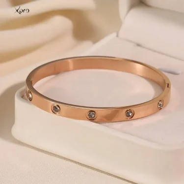 Xpro Stainless Steel Bracelets Woman Bangle Bangles for Woman Golden Love Crystal Wedding Feminina Luxury Jewellery Gifts 4