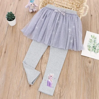 Quality Cotton Girls Skirt Pants for Children Disney Frozen Elsa Princess Skirts Baby Girl Pink Blue Trouser Lace Kids Leggings 2