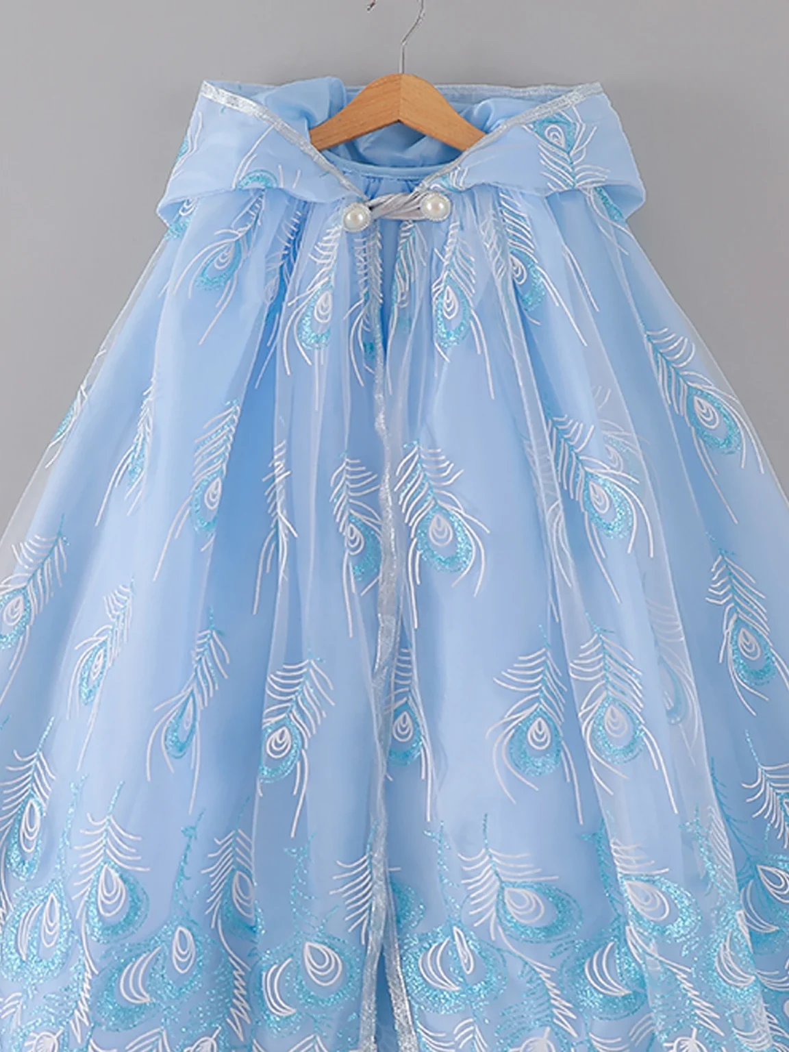 Blue Feather Sequined Hooded Mesh Dress Princess Suit For Girls Cute Holiday Performance Dress Prom Suit Carnival Party Gift 3