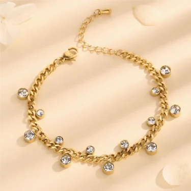 ANENJERY 316L Stainless Steel Irregular Round Zircon Bracelet for Women Simple Niche Bcaelets Jewelry Accessory Wholesale 2