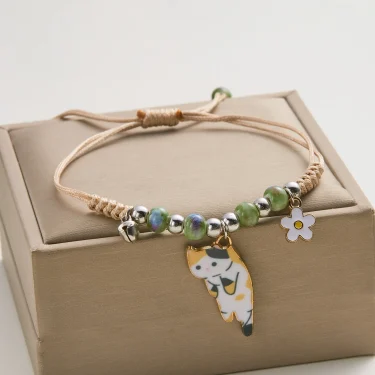 Cartoon Enamel Animal Cat Flower Bracelet for Girl Kids Women Charm Pet Pendant Strap Rope Bracelets Handmade Friendship Jewelry 5