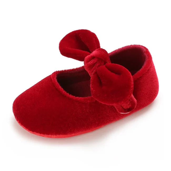 Newborn Infant Baby Girls Shoes Velvet Red Christmas 0-18M Princess Girl Baby Shoes Bow First Walkers 6