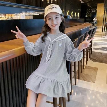 Children's New Dress Korean Version of the Girls Spring and Fall Dress Children's Long-Sleeved Dress Children's Long Skirt 2