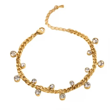 ANENJERY 316L Stainless Steel Irregular Round Zircon Bracelet for Women Simple Niche Bcaelets Jewelry Accessory Wholesale 6