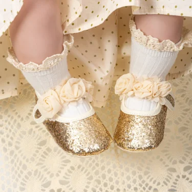 KIDSUN Baby Girl Shoes Party Cotton Bottom Non-slip Bling Newborns Infant Crib First Walkers Toddler Baby Shoes Flower Lace 3