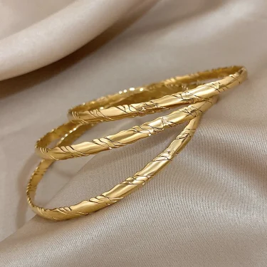 3Pcs/set Gold Color Plain Circle Bracelets Stainless Steel Bangle for Women Cuff Wristband Stackable Waterproof Jewelry Gifts 4