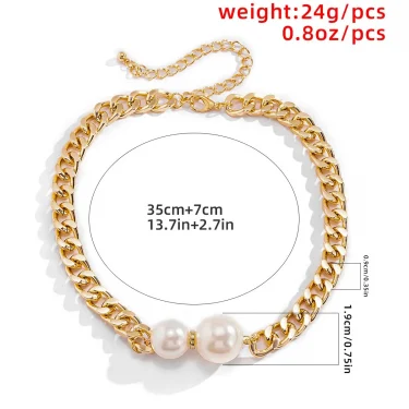Vintage Punk Cuban Chains Necklaces Women Gothic Imitation-Pearl Pendant Necklace Chokers Fashion Accessories Jewellery 4