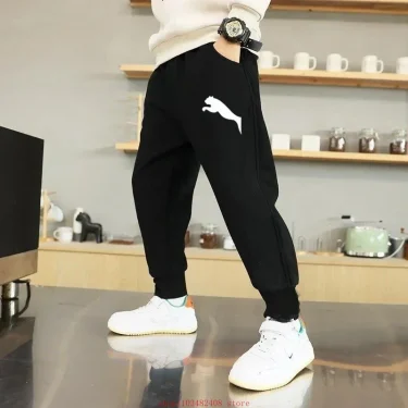 Children's New 2025 Boys and Girls Casual Fashion Versatile Pants Printed Street Harajuku Boy Girls Pants Black and Gray Colors 1