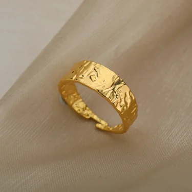 Retro Wide Textured Rings for Women Open Adjustable Stainless Steel Gold Color Ring Gothic Punk Hip Hop Jewelry anillos mujer 4