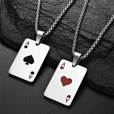 2Piece Set Hip Hop Statement Stainless Steel Poker Card Ace of Spades Necklace For Women Men Pendant Chain Playing Cards Jewelry 1