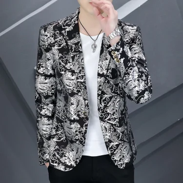 Blazer New Men's Fashion Business Gentleman Hot Stamping Print Outdoor Performance Trend Wedding Banquet Casual Blazer 2