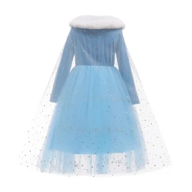 Kids Snow Queen Elsa Cosplay Princess Dress Autumn Winter Blue Long Sleeve Birthday Carnival Christmas Party Costume for Girls 3