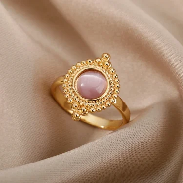 Stainless Steel Opal Rings for Women Aesthetic Water Drop Gold Color Wedding Ring Waterproof Jewelry Finger Accessories Gifts 6