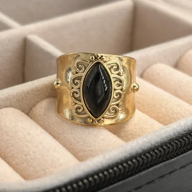Bohemia Turquoise Natural Stone Wide Open Rings for Women 14K Gold Plated Stainless Steel Ring Finger Rings Women Jewelry Gifts 6
