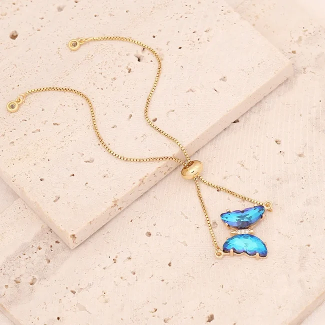 Luxurious Colorful Butterfly Zircon Stainless Steel Bracelet For Women 26cm Adjustable Bracelet Jewelry Gifts 18K Gold Plated 5