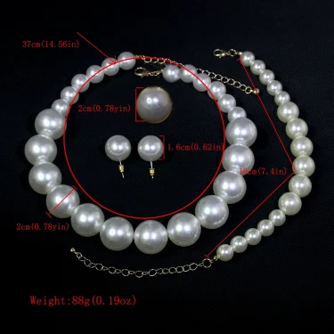 5 Women's Vintage Light Luxury French 5 Piece Imitation Pearl Jewelry Fashion Wedding Earring Bracelet Necklace Ring Set 5