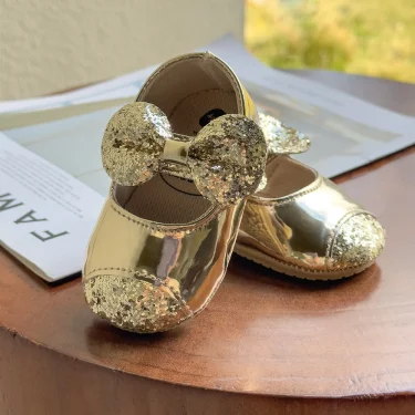Infant Baby Girls Soft Sole Bowknot Princess Wedding Dress Mary Jane Flats Prewalker Newborn Light Baby Sneaker Shoes 3