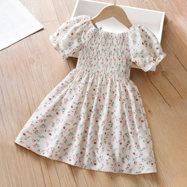Girls Dresses Summer New Baby Girls Floral Short Sleeves Dress 3-7Yrs Children Clothes Holiday Casual Kids Printed Clothing 1