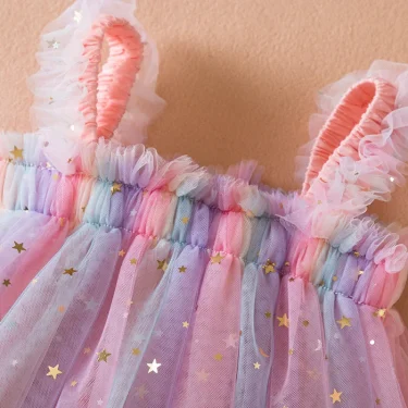 Sweet Girls Summer Flying Sleeve Bow Sequin Dress 2-6Y Kids Birthday Party Pink Fluffy A-line Princess Dress for Cute Baby Girl 6