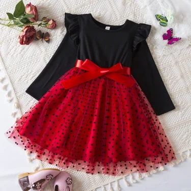 New Autumn Dress for Kids Girls 3-8Yrs Children Casual Clothes for Long Sleeve Girls Bow Princess Dress Cute Print Kids Clothes 1