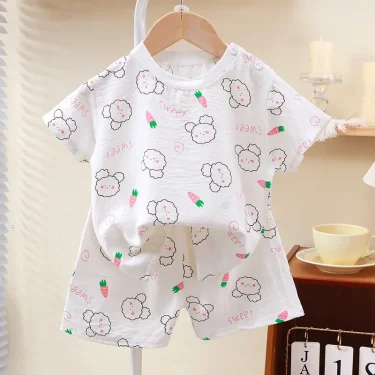 New Summer Kids Clothes for Girls Short Sleeve T-shirt Tops+shorts Cartoon Children's Clothing Baby Boys Set 2