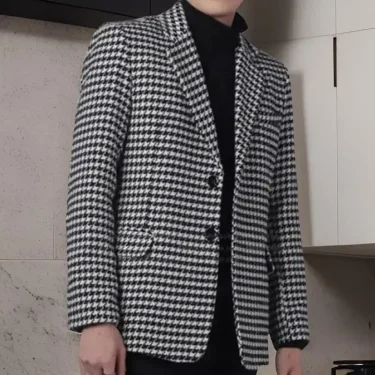 1 Piece Slim Fit Plaid Men Suit Jacket Houndstooth Wedding Male Blazer Two Buttons Check American Style Groom Suit 5