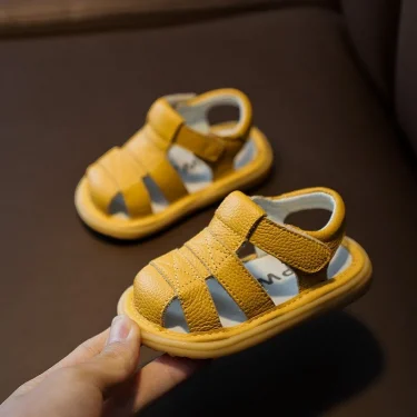 Baby Girls Boys Genuine Leather Sandals Soft Bottom Anti-collision Infant Toddler Shoes Summer Kids Shoes Children Beach Sandals 4