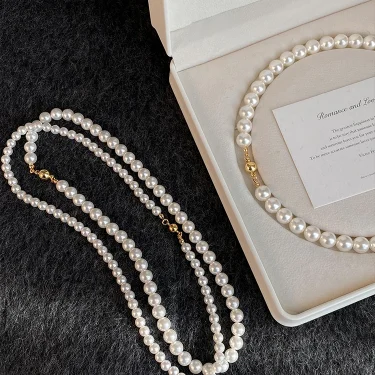 Girl’s Imitation White Pearl Magnetic Round Buckle Beadeds Chain Necklace 2024 New Collarbone Chain Elegant Jewelry for Women 2