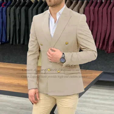 (One Blazer) Navy Blue Mens Wedding Blazer Gentleman Suit Jacket Gold Buttons Casual Slim fit Double Breasted Business Male Coat 5