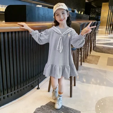Children's New Dress Korean Version of the Girls Spring and Fall Dress Children's Long-Sleeved Dress Children's Long Skirt 6