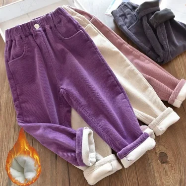 Kids Warm Pants Boy Girls Autumn Winter Corduroy Thick Outer Wear Sports Trousers 1-9Y Children Clothes Casual High Waist Pants 1