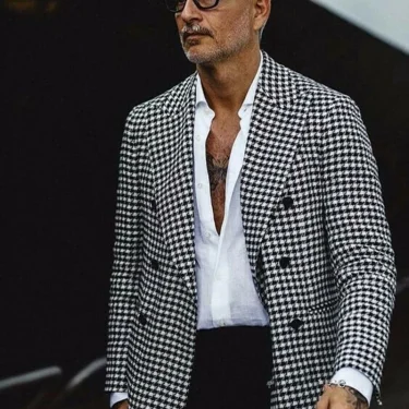 Plaid Wedding Blazer Men Gentleman Suit Houndstooth Jacket Casual Slim Fit Double Breasted Coat Formal Business Male Only Blazer 1