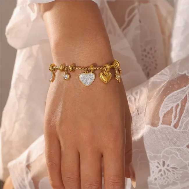 316L Stainless Steel Heart Charm Bracelets For Women 18k Gold Plated Various Pendants With Shining Zircon Women's Hand Bracelet 5