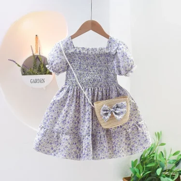 Girl Dresses Cotton Children's Clothing Summer Kids Clothes Girls Party Princess Fashion Outfit Flower Pattern Beach Dresses 1