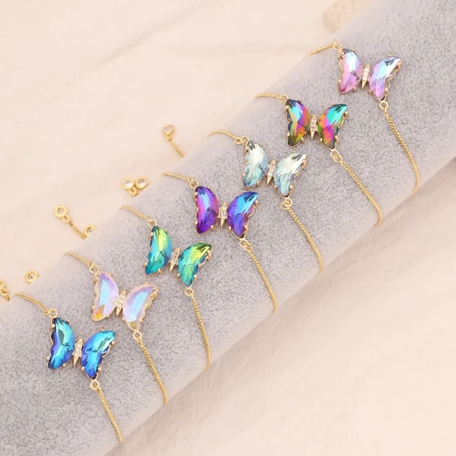 Luxurious Colorful Butterfly Zircon Stainless Steel Bracelet For Women 26cm Adjustable Bracelet Jewelry Gifts 18K Gold Plated 3