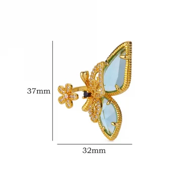 Zircon Crystal Butterfly Flower Rings for Women Open Adjustable Finger Ring Waterproof Fashion Wedding Stainless Steel Jewelry 6