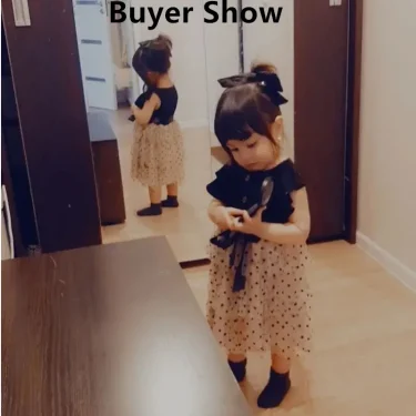 Baby Girl Ruffles Sleeves Knitted Dress Kids Polka Dot Mesh Dress Girl Princess Cake Dress Kid Elegant Black Dress For 2-6 Years 6