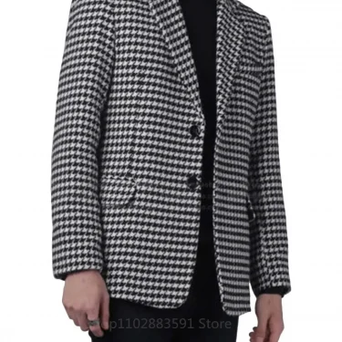 1 Piece Slim Fit Plaid Men Suit Jacket Houndstooth Wedding Male Blazer Two Buttons Check American Style Groom Suit 4
