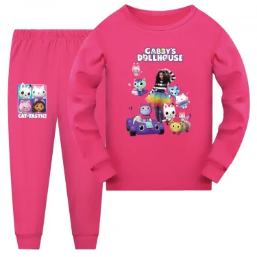 Gabby Doolhouse Pijama Kids Cartoon Gabby Chat Clothes Baby Girls Long Sleeve Tops Pants 2pcs Sets Children's Casual Sleepwear 3