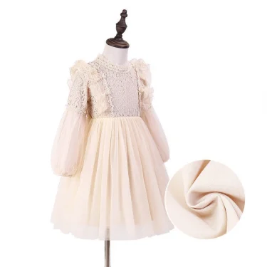 Spring Autumn Kids Girls Dresses Lantern Sleeve Lace Princess Dress Pearl Sweet O-neck Mesh Party Children's Clothing Vestidos 4