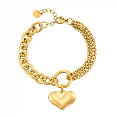 Statement Heart Pendant Bracelet Stainless Steel Gold color Jewelry Fashion Metal Texture Bracelet Accessories 2023 6