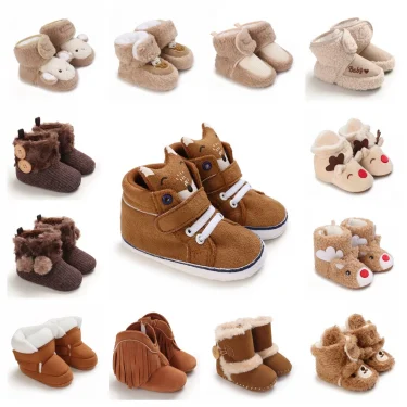 Winter Baby Warm Cotton Shoes 0-18 Months Old Baby Outdoor Anti Slip Snow Boots With Plush Soft Soles Baby Walking Shoes 1