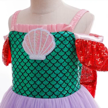 Little Girls Mermaid Princess Dress Kids Ariel Costume Children Birthday Theme Party Outfits Child Luxury Fluffy Elegant Gown 5