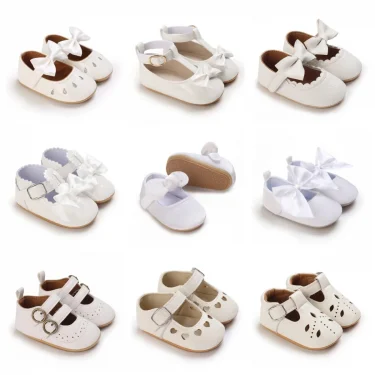 0-18M White Newborn Soft Soles Girl Baby Shoes Non-slip Rubber Soles Lovely Princess Shoes Breathable Leather Baby Walking Shoes 1