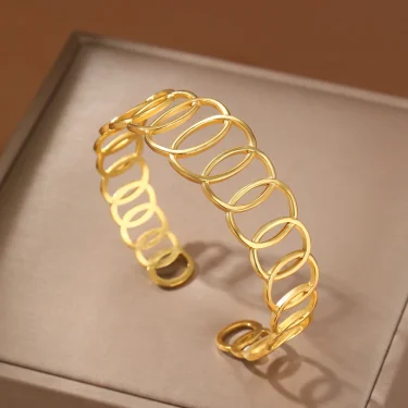 Stainless Steel Bracelet Gothic Temperament Simple Geometric Oval Ring Clasp Adjustable Bracelet Women's Jewelry Daily Match 3