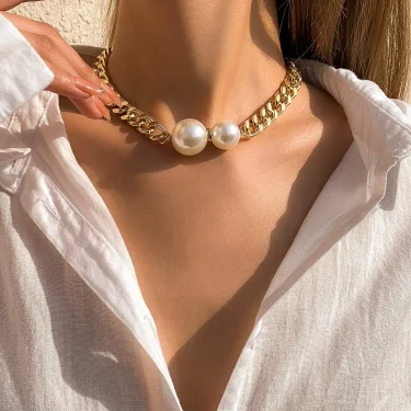 Vintage Punk Cuban Chains Necklaces Women Gothic Imitation-Pearl Pendant Necklace Chokers Fashion Accessories Jewellery 2