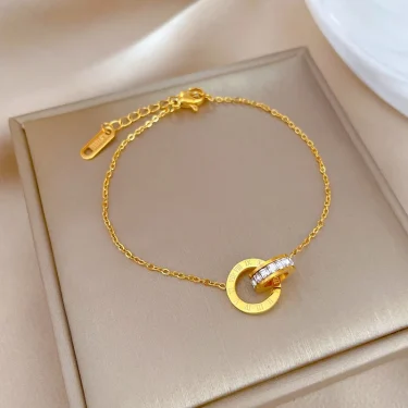 Luxury Gold Plated Stainless Steel Dazzling Zircon Bracelet for Women Girls Roman Number Design Fashion Charm Party Jewelry Gift 2