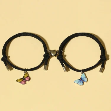 2 PCS/Set Butterfly Couples Pendant Luminous Bracelet For Women Lover Black Rope Charm Friendship Girlfriend Party Jewelry Gift 5